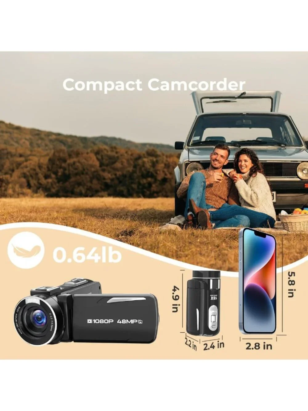 2.7K Video Camera with 48MP, Flip Screen, 18X Zoom, Anti-Shake, 32GB Card
